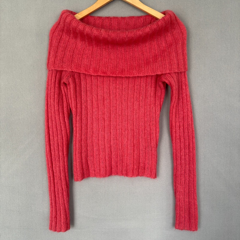 The Limited Women's Sz S Cowl Neck Barbie Pink Mohair Off The Shoulder Sweater